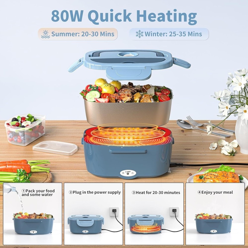 Electric Lunch Box for Adults 80W with Temperature Display Heated Lunch Box Food - Picture 3 of 4